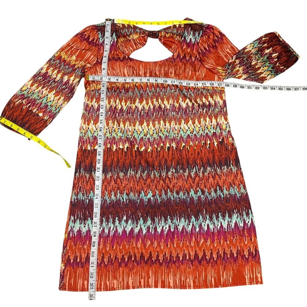 NEW SIZE MED Lily Rose Chevron Print Women Dress 3/4 Sleeves Rust Orange - Picture 4 of 11